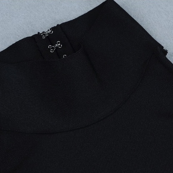 BLACK BANDAGE MAXI DRESS LEG SLIT GROMMET W STRAPS - Picture 12 of 14